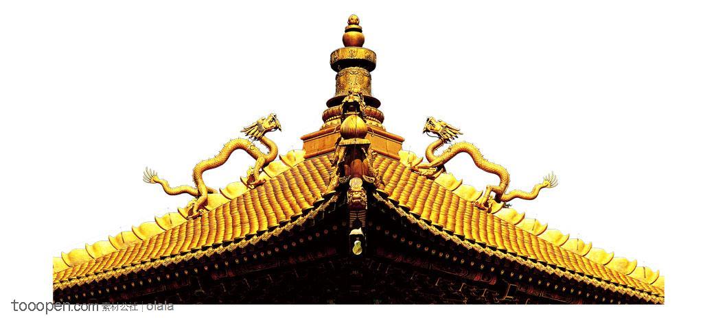 华丽金色传统龙形建筑屋顶