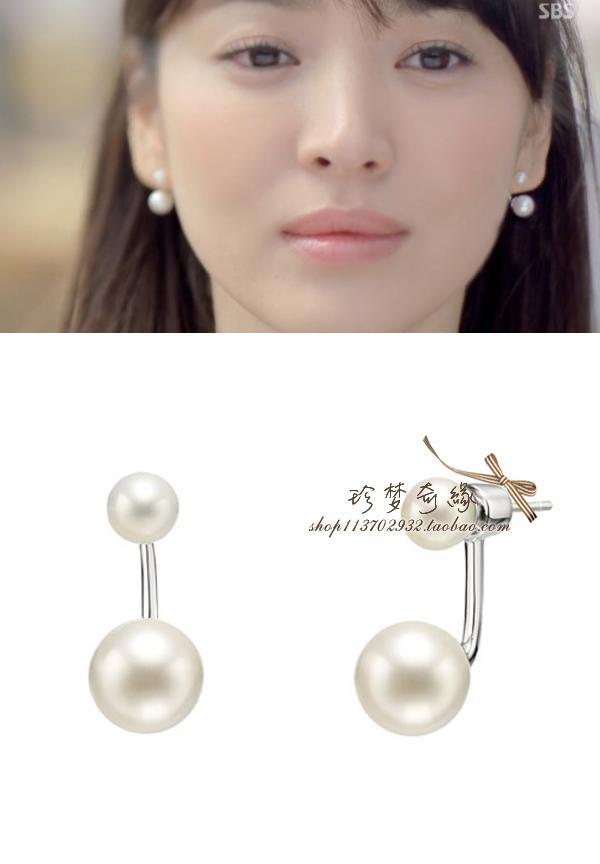 日韩 流行 秀气的宋慧乔最爱天极光珍珠双珠耳钉