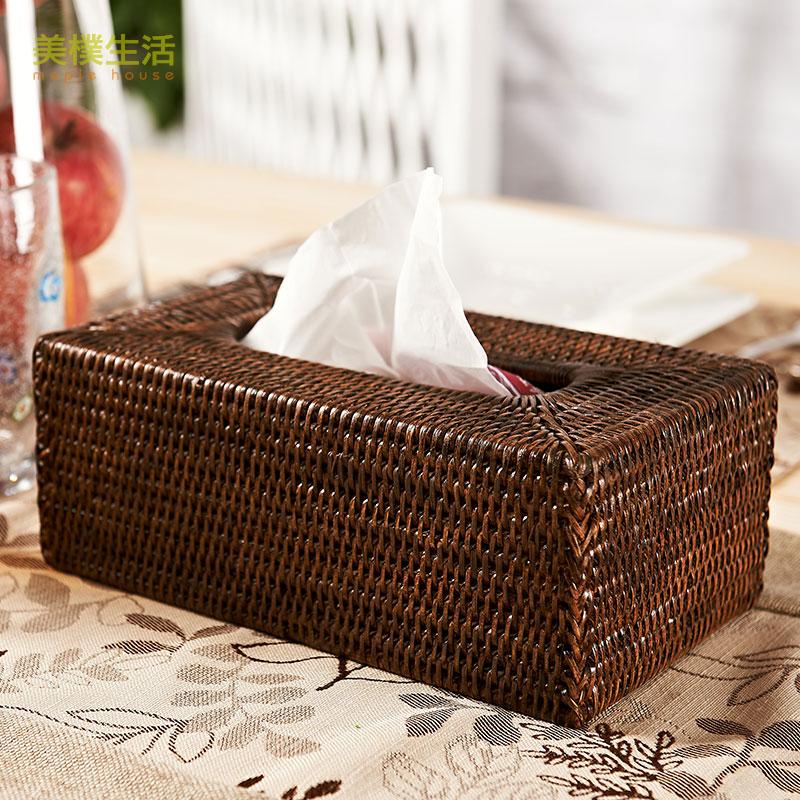 美朴生活 东南亚家居收纳纸巾盒 长方形藤编纸巾盒抽纸盒