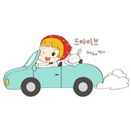 小红帽女孩和兔子一起开汽车