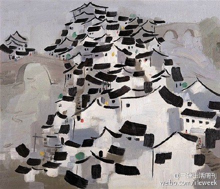 吴冠中先生水墨江南作品似乎特别钟意空白的效果,带点飘逸空灵之感"