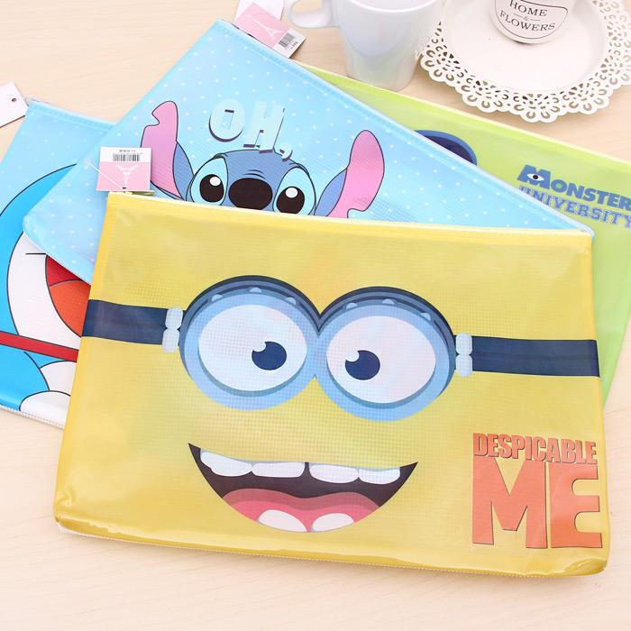 韩国文具 创意卡通文件袋 可爱小黄人龙猫收纳袋 可放a4纸网格袋