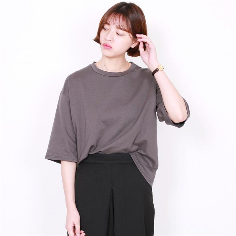 2015女装夏季简约纯色圆领五分袖宽松百搭短袖t恤衫女上衣夏