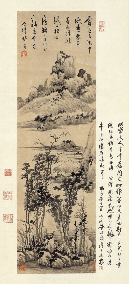 清 龚贤《松亭远山图》—— 纸本水墨,此画应为闽客所作山水,亦属于