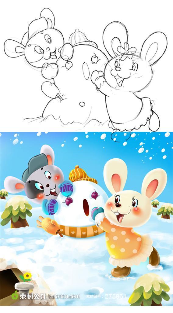雪地画兔子图片大全图片
