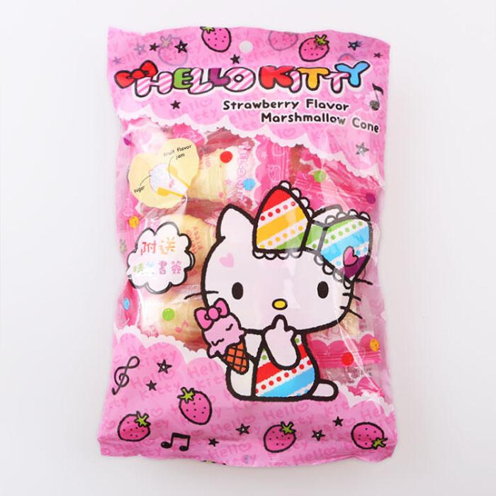 香港进口糖果 hello kitty凯蒂猫雪糕甜筒棉花糖60g70g草莓味