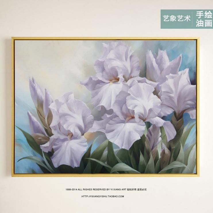 新古典纯手绘紫罗兰花卉装饰画现代客厅油画卧室餐厅美画挂画