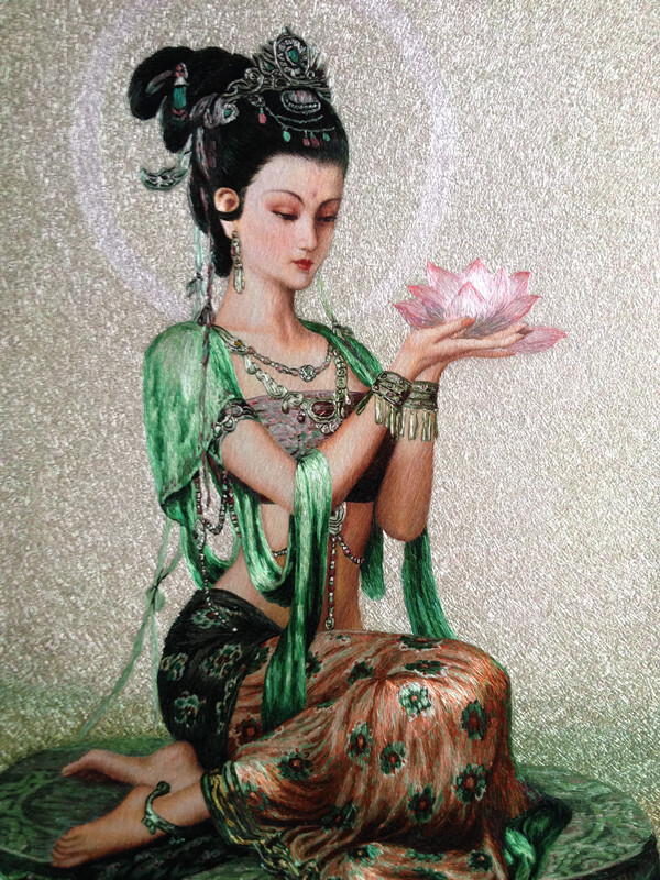 太阳阁绣庄苏绣成品精品60*70纯手工刺绣人物敦煌古典美女装饰画