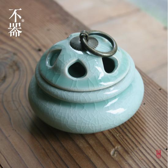 不器家茶道香道 汝窑青瓷盘香炉香薰炉.云烟