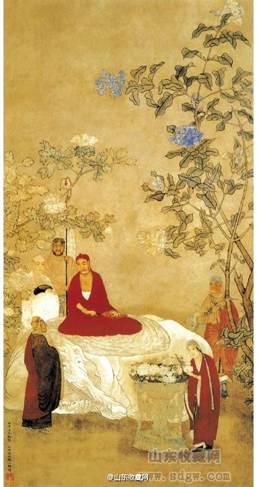 吴彬《佛像轴》:此图构图奇特,古佛高坐,占有画面的上半部,古佛的形象