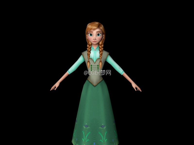 卡通_动画电影《冰雪奇缘》角色成年安娜3d模型下载-anna summer rig