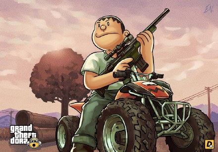 "gta5xdoraemon" 哆啦a梦混搭gta的插画 (图源:o网页链接 作者@en啊啊