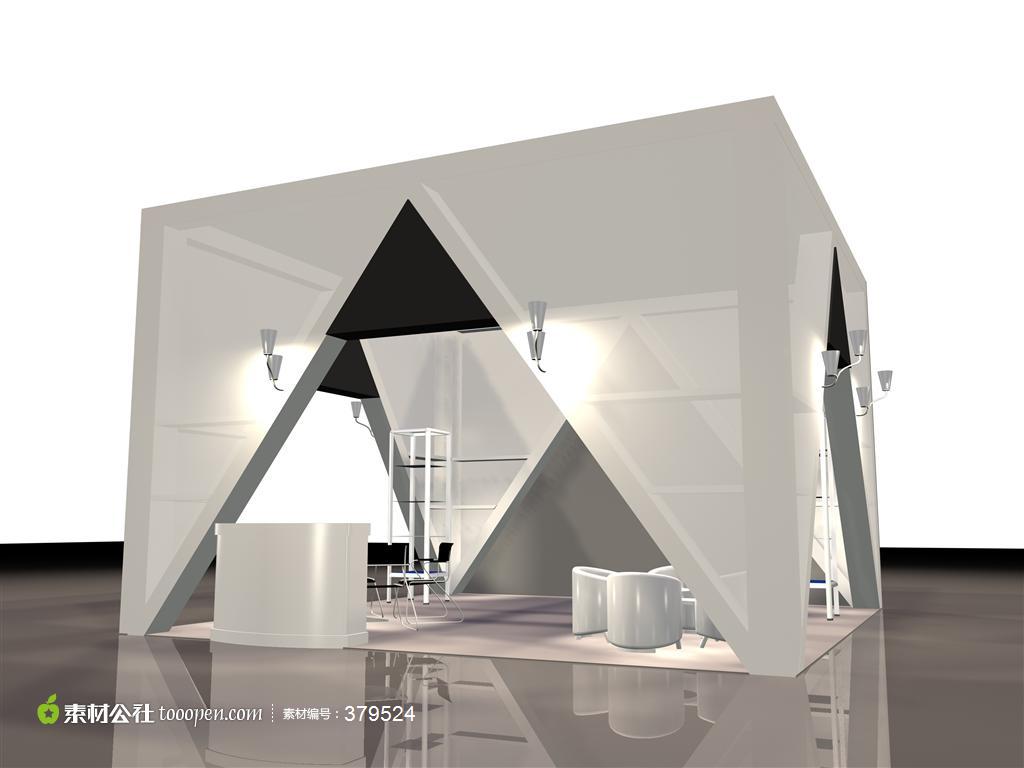 白色创意展厅空间展览展示设计模型图片