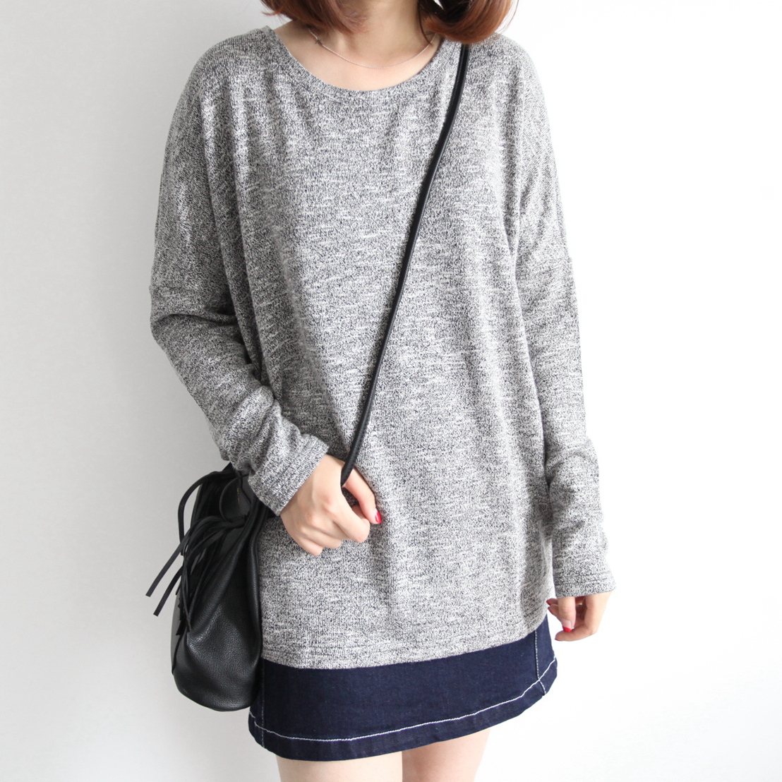 so what 韩国单秋季新款 黑白混线混织简约薄款针织衫上衣