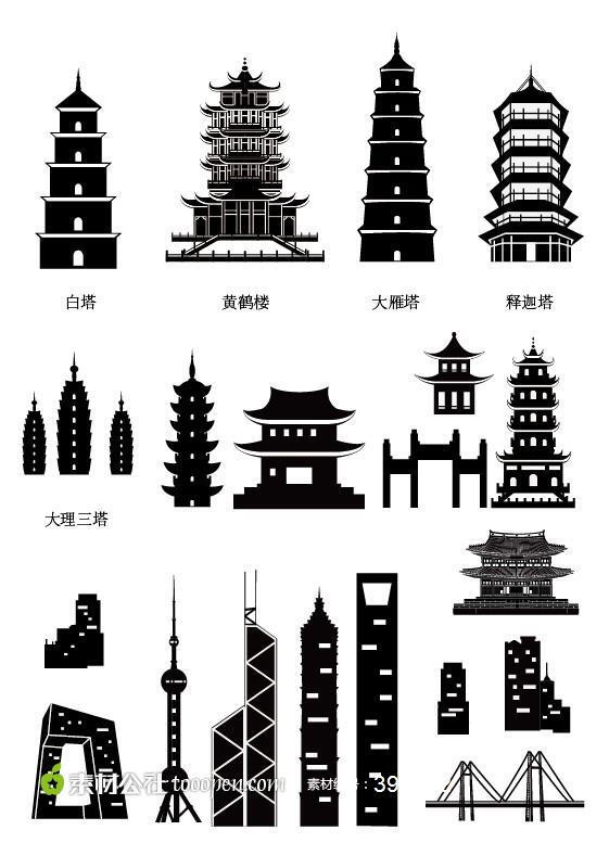 中国传统建筑剪影图片