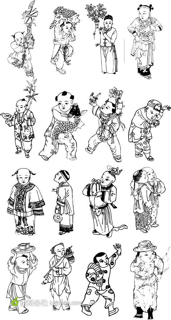 中国风古典孩童矢量素材