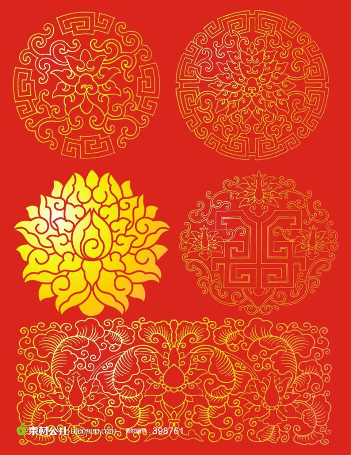 中国传统吉祥莲花纹图案矢量素材