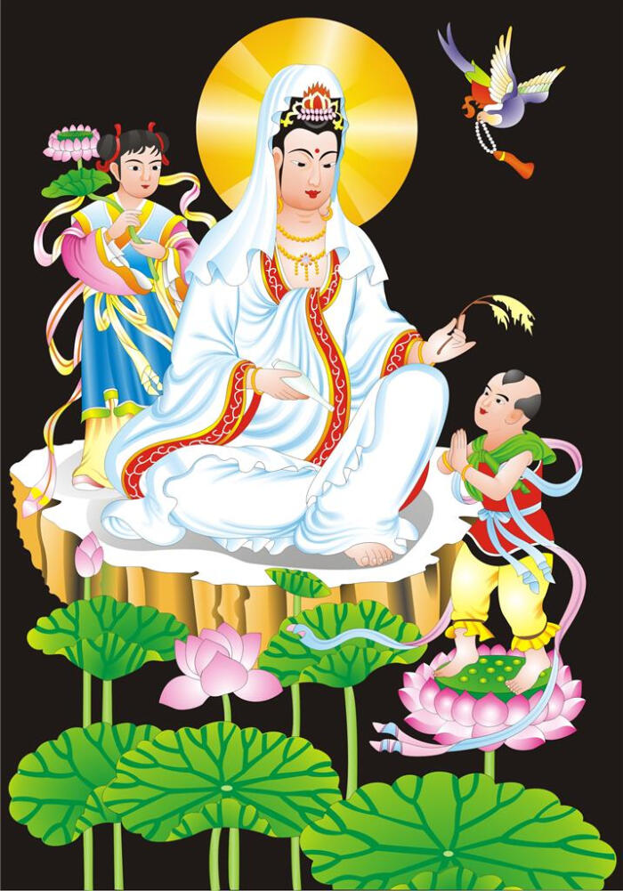 观音菩萨与仙童矢量素材