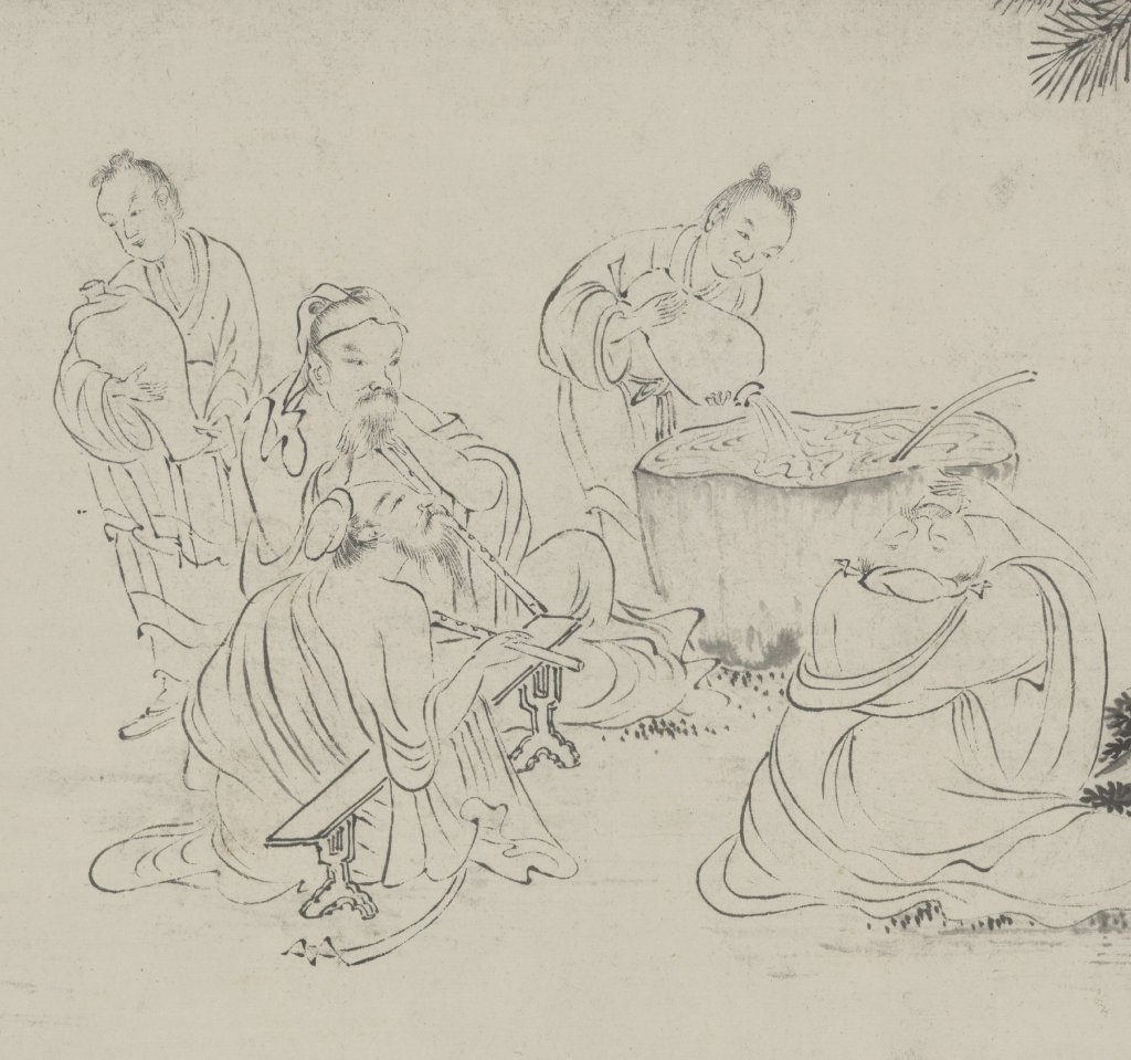 明 唐寅《临李公麟饮中八仙图》纸本白描,31.9×994.