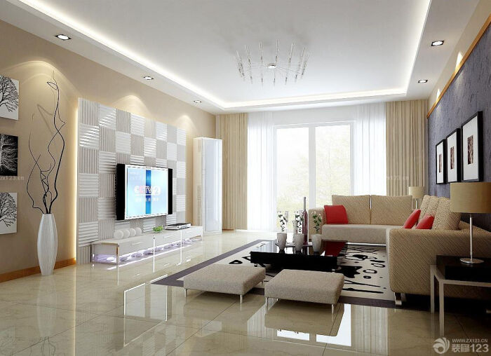 普通房子石膏板电视背景墙装修设计图片大全