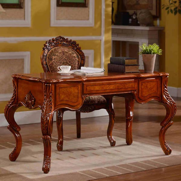 【美式古典书桌】 沉稳大气的外形设计,优雅圆润的弧线和触感,处处