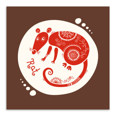 生肖星座 复古生肖 海报画芯 新中式 红色剪纸 生日礼物 装饰画 鼠