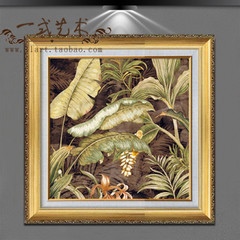 一式 纯手绘东南亚植物风景油画 玄关过道高档装饰画 芭蕉树叶