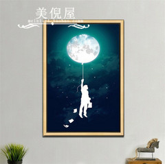 美倪屋纯手绘现代简约客厅儿童房装饰画卧室过道挂画抽象月亮油画