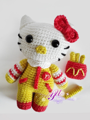 毛线编织钩针玩偶图解 麦当劳版hellokitty凯蒂猫 diy手工教程