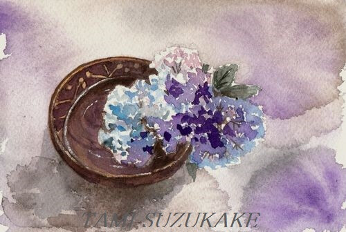 水彩画「紫阳花」