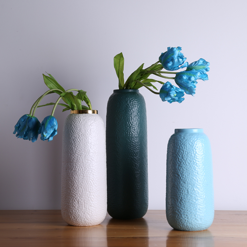 陶瓷花瓶 现代简约客厅酒柜花器 创意葱茏装饰摆设蓝白色米粒纹
