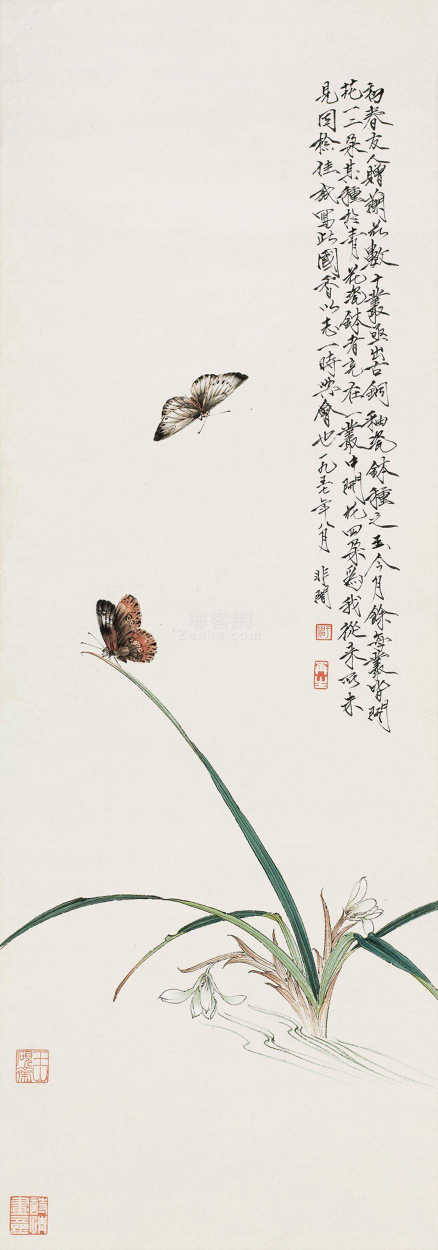 于非闇于非闇蝴蝶水仙立轴设色纸本 - 堆糖,美图壁纸