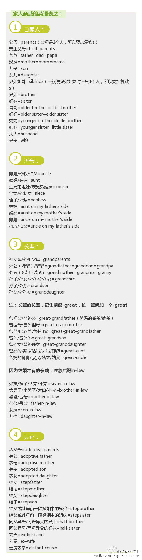 家人亲戚的英语表达 ,你get到了吗?