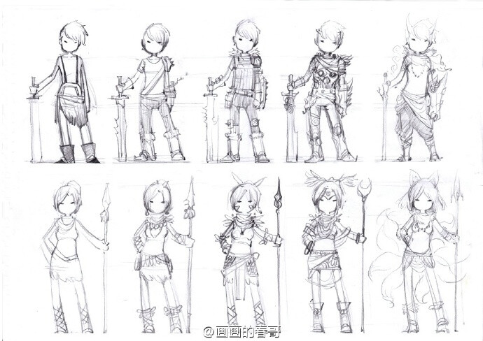 绘画学习# 涂鸦正面站姿造型百人斩设计稿,可以作为参考用哈!