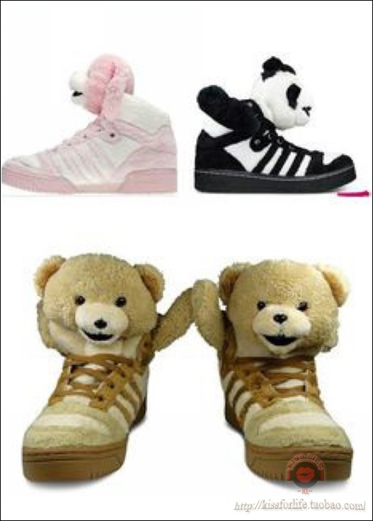 adidas三叶草jeremy scott bear小熊鞋 泰迪熊 限量情侣款