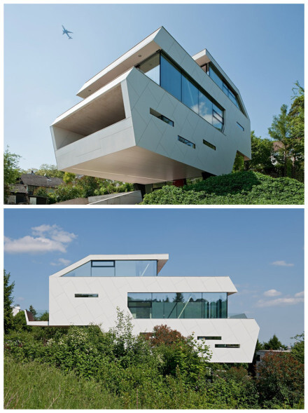 z设计,位于维也纳郊外的独立住宅plak,很醒目的z字形建筑,纯净,明快的