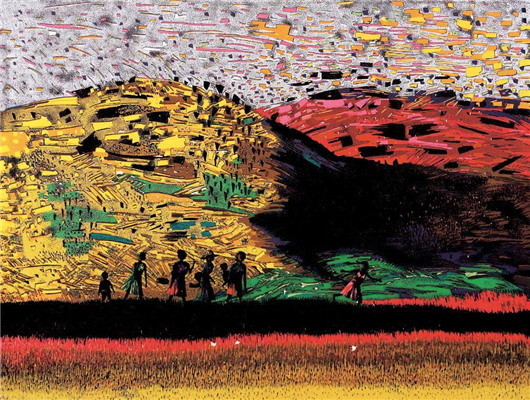 套色木版画 贺昆 圣土 , 2003年作 纸本 , 68×90cm