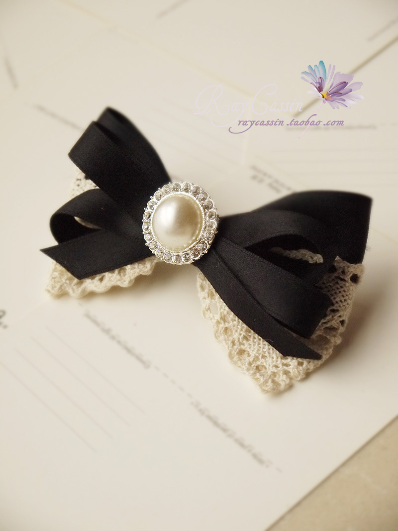 英国订单 欧美风珍珠水钻 缎带蕾丝蝴蝶结 弹簧夹
