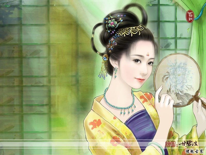 甘碧波手绘古典美女图 手绘古装美女·古