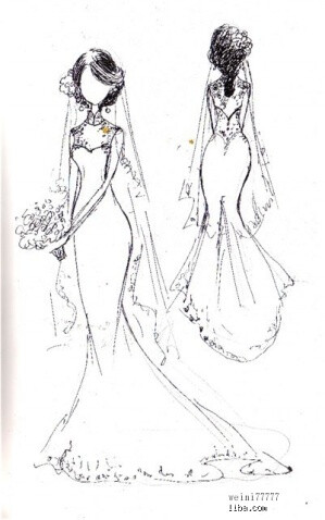 鱼尾婚纱设计图素描图片