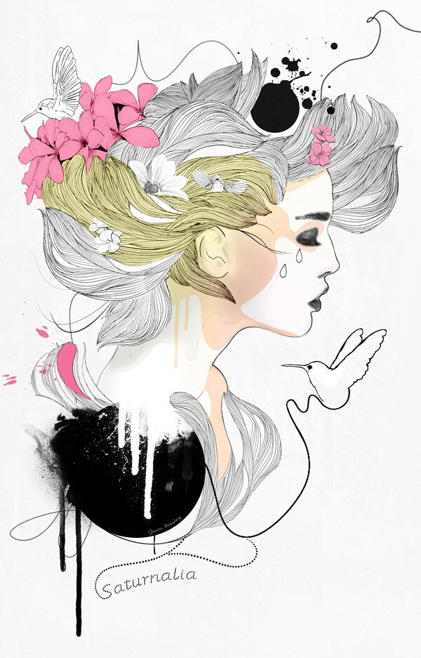 时尚线描风格插画