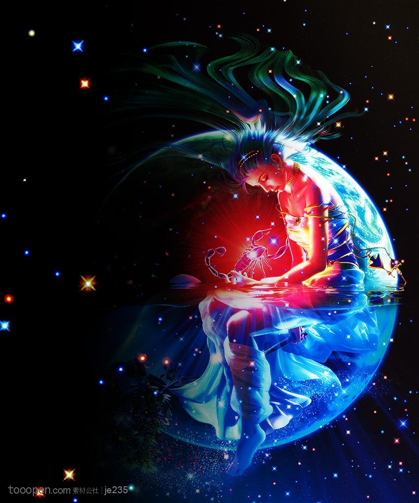 蓝海水瓶脾气美图-天蝎座艺术设计图片素材星座座梦幻坏女生图片