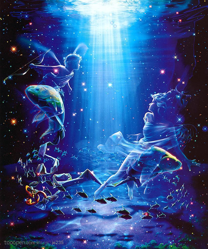蓝海梦幻美图星座-双鱼座艺术设计图片素材摩羯座渣女图片