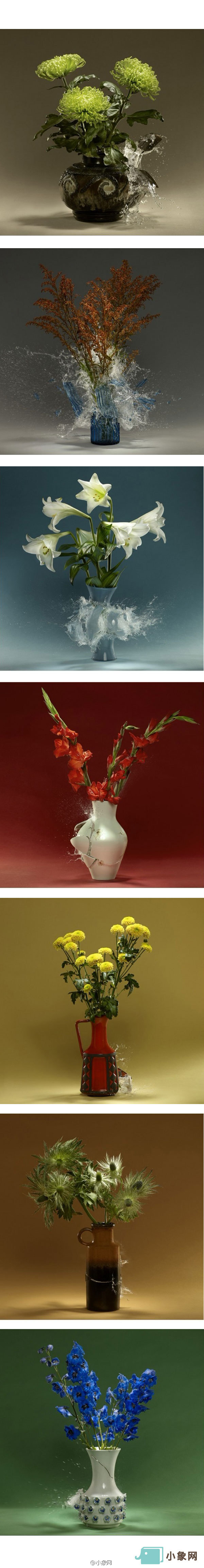 丹麦摄影师ken harmann利用高速快门,记录下了花瓶碎裂的瞬间