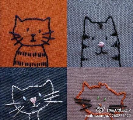 包包上衣服上绣个小可爱猫咪吧