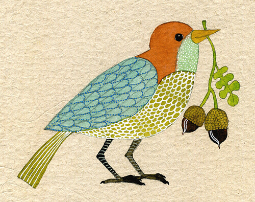 bird with acorns .will be available tomorrow at my etsy shop.