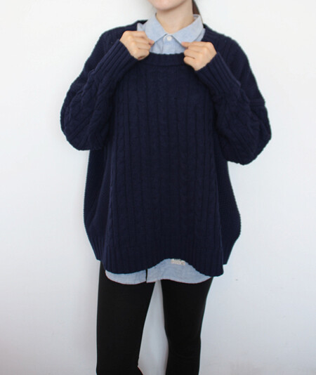 日系粗棒针加厚麻花纹复古宽松套头毛衣麻花粗棒针毛衣女套头