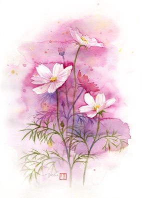 水彩晕染,花语晕在纸上自成颜色.