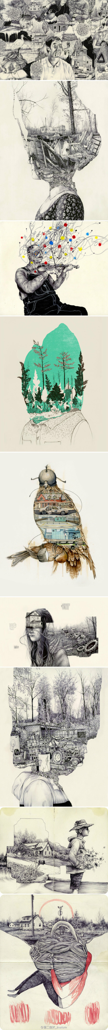 人类和野生动物的轮廓都充满了丰富的,有质感的故事,浏览他的画作