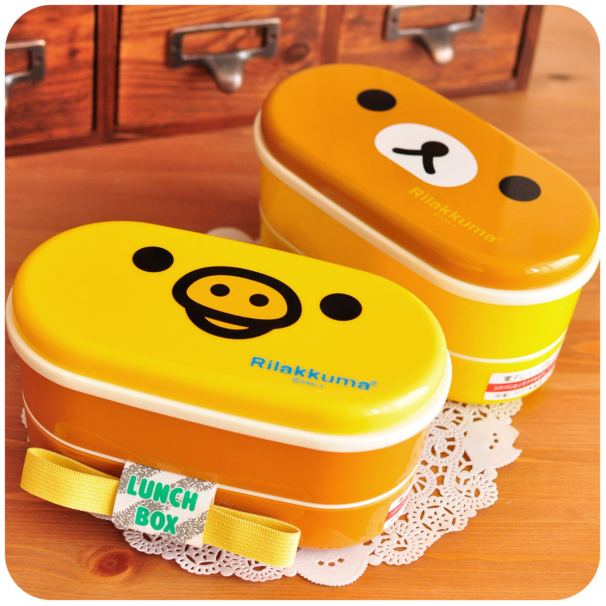 默默爱73可爱小熊双层绑带便当盒/午餐盒/饭盒附筷子和绑带